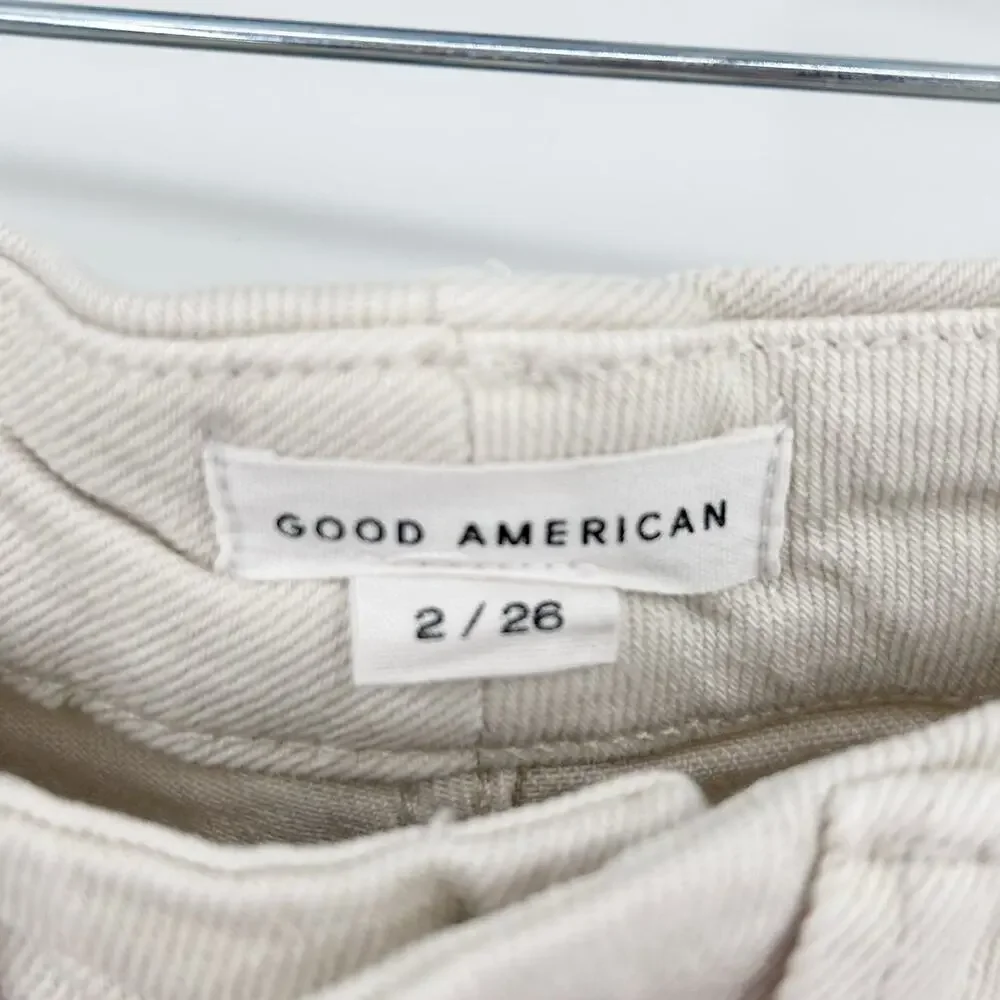 Good American Good Classic Slim Straight Bone High Rise Cream Jeans Womens Sz 26 - Picture 6 of 10